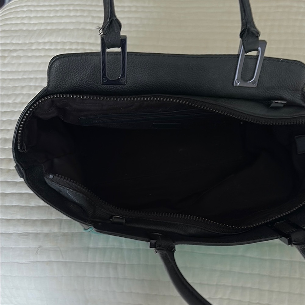 Milly Black and Turquoise Satchel with Geometric Stitching - Picture 4 of 7